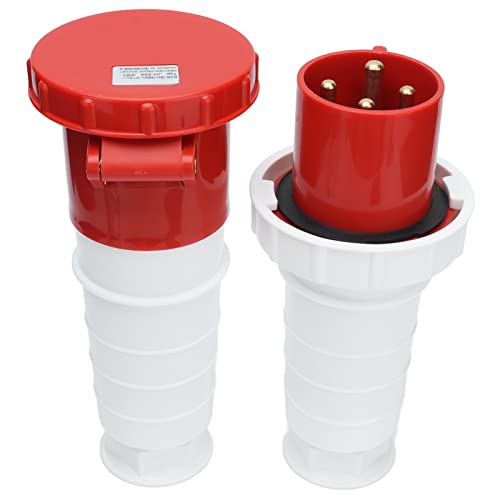 380-415V 63A Electrical Cord Connector, IP67 Waterproof 4 Pin Power Plug Socket Kit for 3PE Wiring Projects, Industrial Connector
