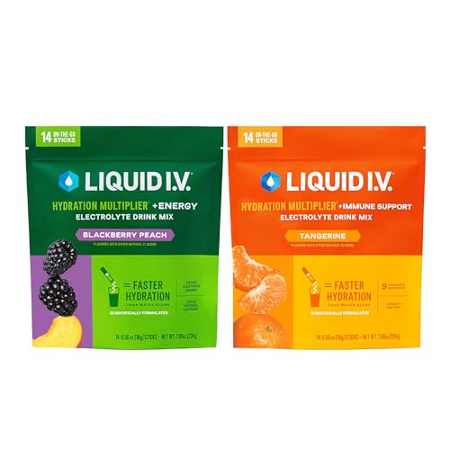 Liquid I.V. Hydration Multiplier - Energy BlackBerry Peach  Immune Support Tangerine - 2 Pack 14 Servings