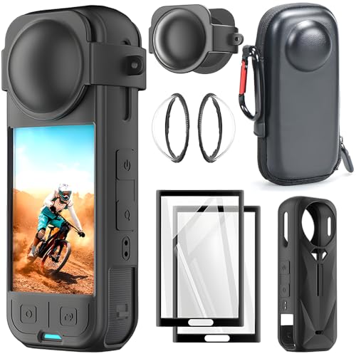 TQLGY Camera Accessories Kit for Insta360 X5, Insta 360 X5 Premium Glass Lens Guard, Silicone Protective Cover and Lens Cap, Tempered Glass Screen Protectors, Camera Case Bundle Kit