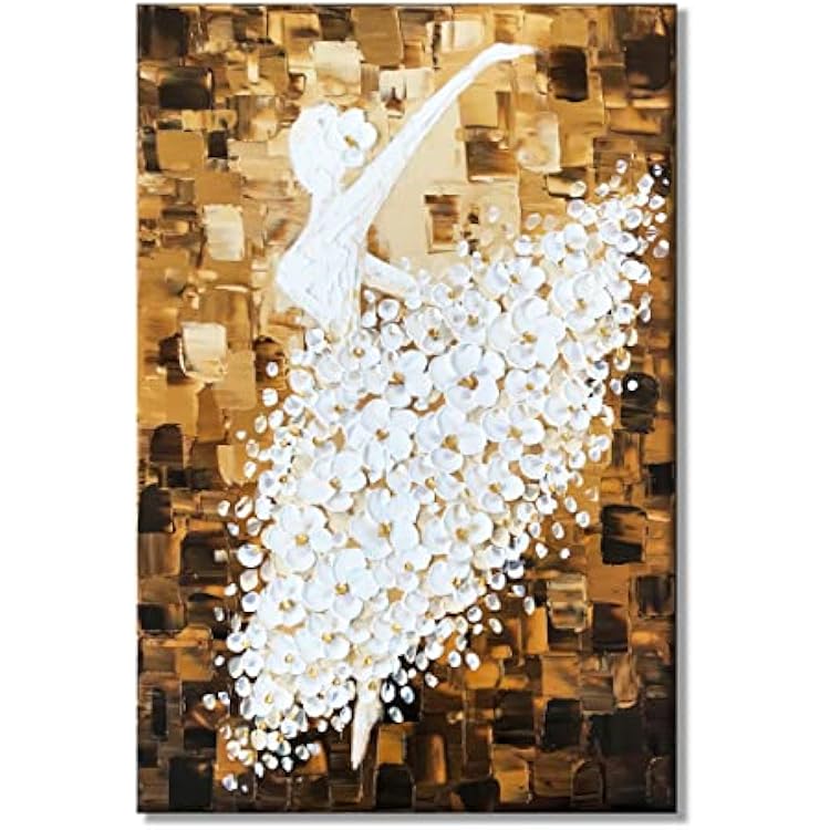 Paimuni Ballet Girl Oil Painting Dancer in Floral Dress 3D Texture Palette Knife Hand Painted Abstract Canvas Modern Home Decor Wall Art Picture Ready to Hang 24x36 Inch