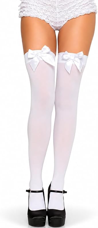 Leg Avenue Womens Satin Bow Accent Thigh Highs
