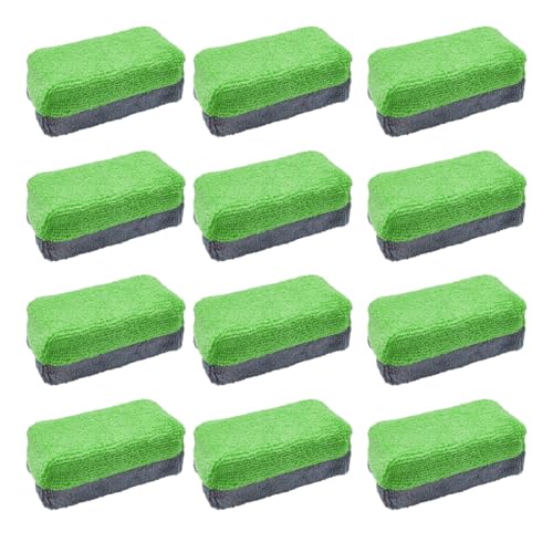 12PCS Ceramic Coating Applicator Sponge, 4.13 x 1.84 Microfiber Car Detailing Applicator Pads, Rectangular Car Foam Cleaning Pad, Auto Polishing Pad for Wax, Paint, Sealant Green