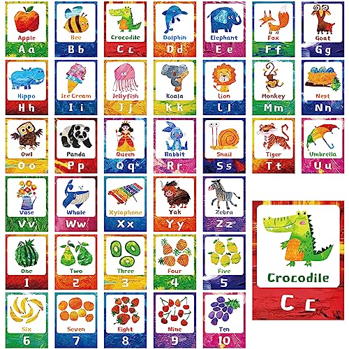 SpriteGru 36 PCS Alphabet Posters, ABC Wall Decorations 26 UpperLower Case Letters plus 1-10 Numbers Small Posters for Bulletin Board Decorations, Preschool, Kindergarten Classroom Playroom Bedroom