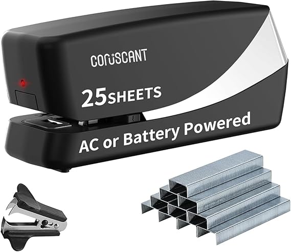 Coruscant Electric Stapler, Automatic Stapler, Heavy Duty,25 Sheet, Store 210 Staples,Including 2000 Staples,and 1 Staple Remover, Electric Desktop AC or Battery Powered for Home/Office Use