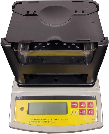 Gold Density Meter Gold Purity Tester Analyser Electronic Gold Karat Measurement Instrument with Maximum Weight 600g Weight Resolution 0.005g for Precious Metal Purity Testing
