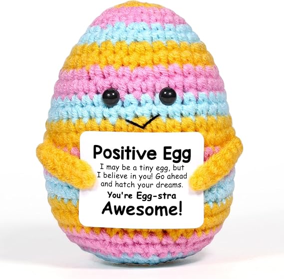 AICase Crochet Positive Egg Easter Gifts Easter Basket Stuffers Essentials Fillers Decorations Home Decor Emotional Support Nuggets Stuff Funny Cute Ideas for Girls Women Friends Birthday Pascua