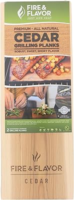 Fire & Flavor Cedar Planks for Grilling Salmon and Other Dishes - All Natural Cedar Wood Planks - Premium Grilling Accessories - 2 Pack - 15