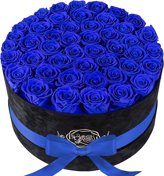 Prifroti 47 Flowers in a Luxury Suede Box, Birthday Gifts for Women, Preserved Flowers, Mothers Day Roses Gift for Mom,Blue